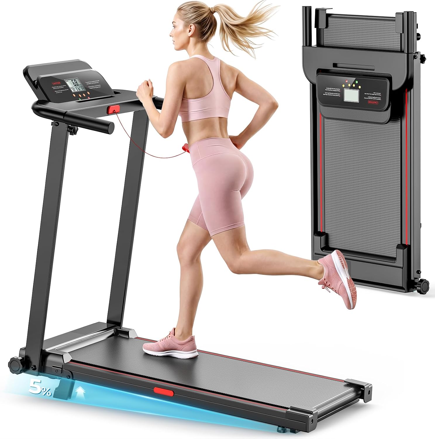 Foldable walking pad with incline