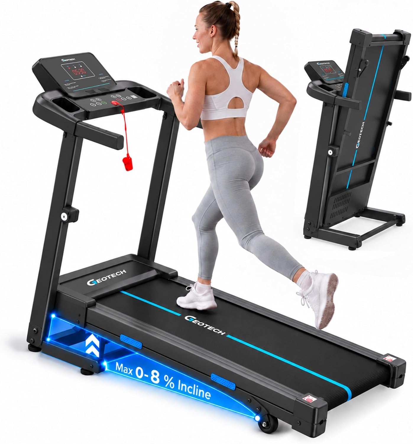 GEOTECH foldable treadmill, 8% incline
