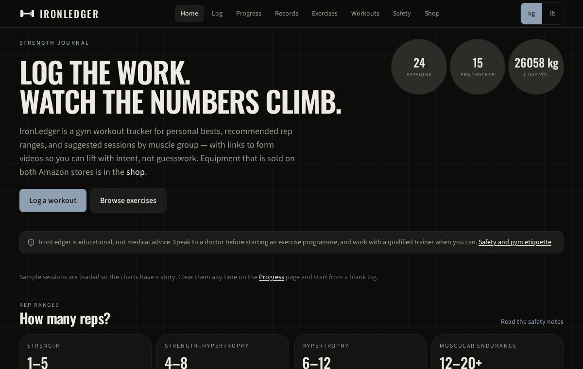 IronLedger — Log the work. Watch the numbers climb.